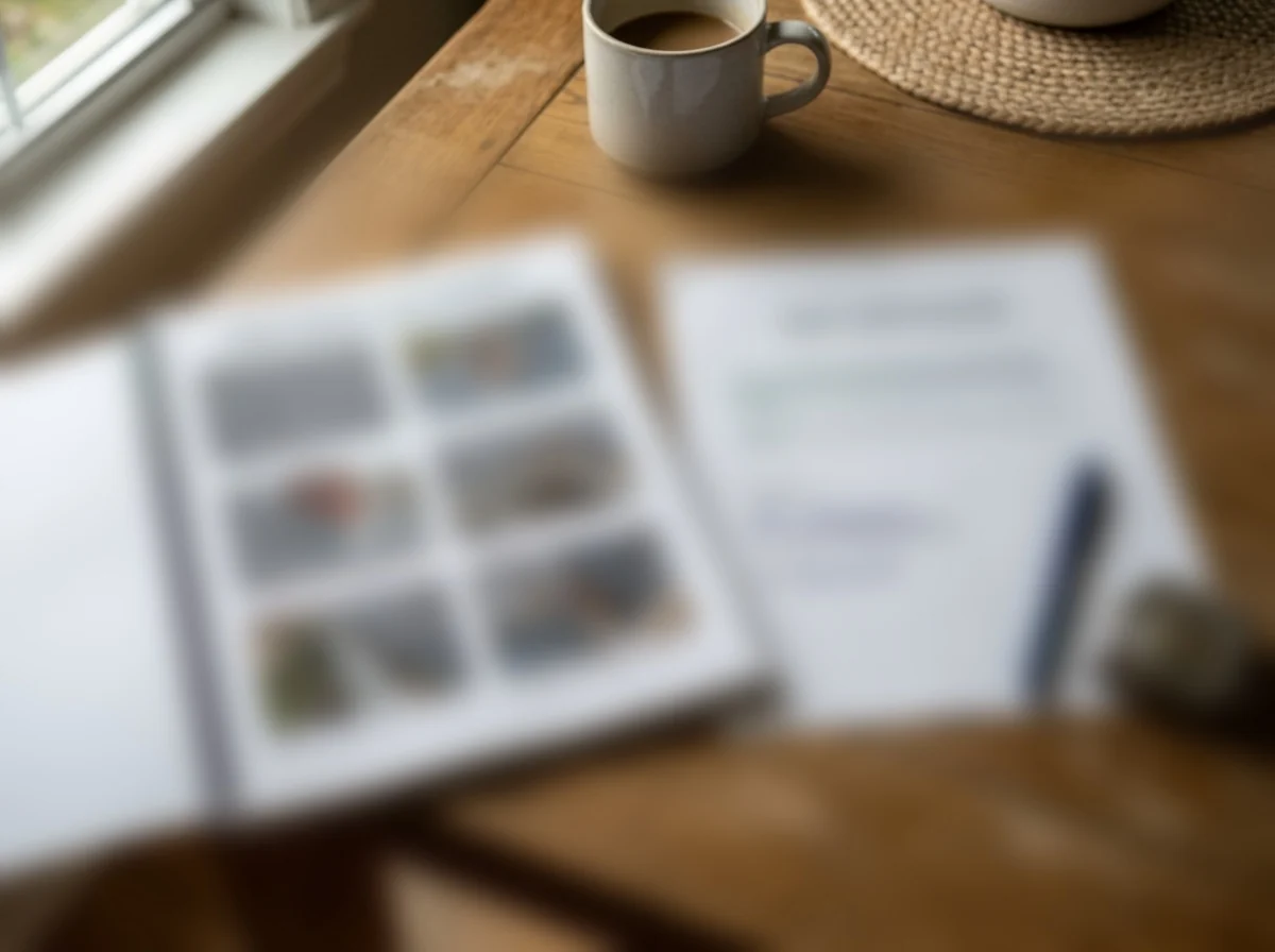 Roof inspection report with photos and a signed roof certification letter on a kitchen table